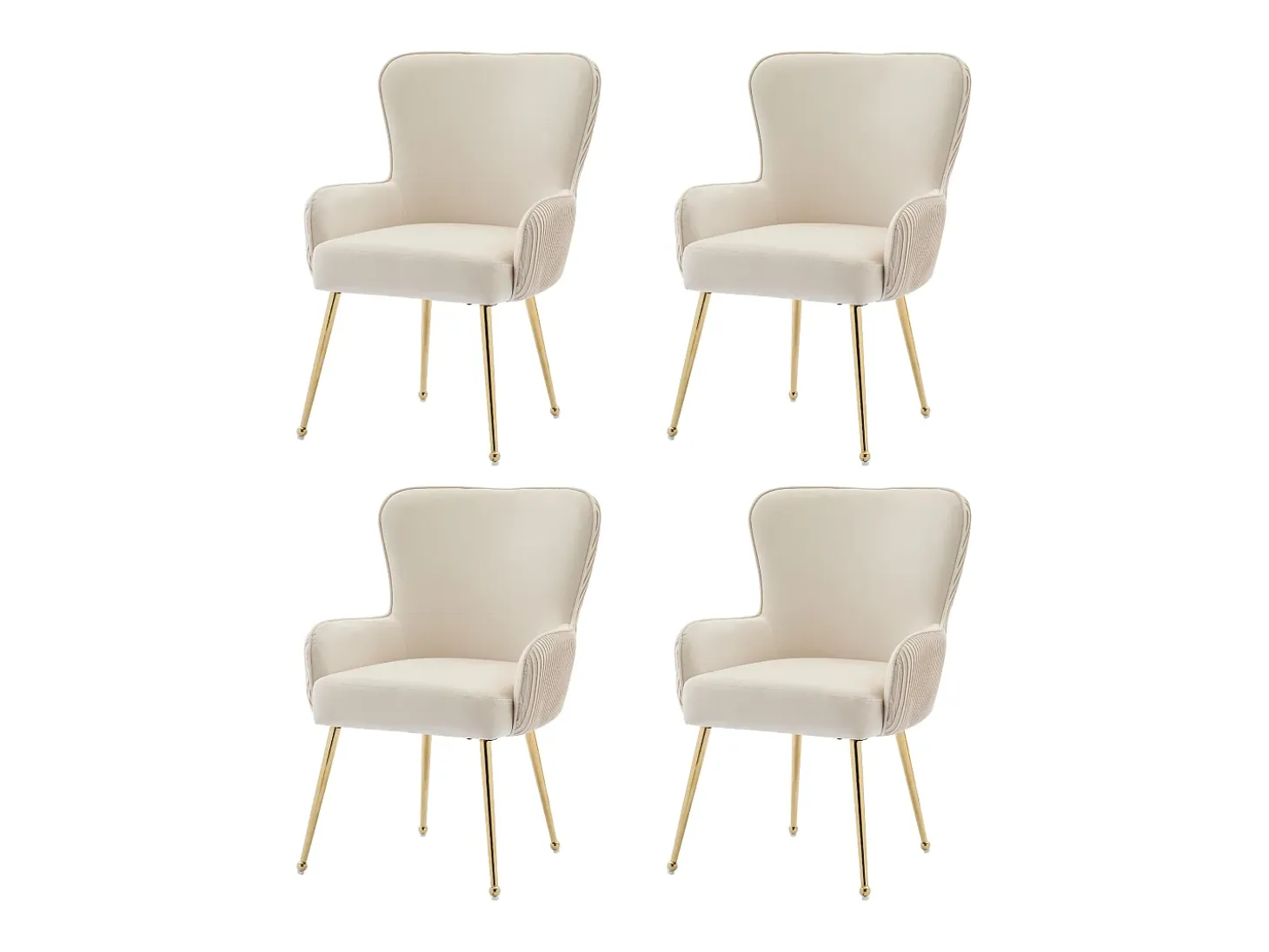 Juego de 4 sillas de terciopelo beige - Patas de metal dorado - Patas ajustables