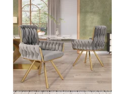 Juego de 6 sillas de terciopelo con respaldo alto y reposabrazos, giratorias 360°, de metal base – gris
