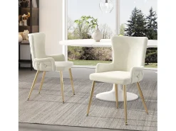 Juego de 4 sillas de terciopelo de lujo - 62,23 x 58,42 x 55,88 cm - con cuatro patas de metal dorado - beige