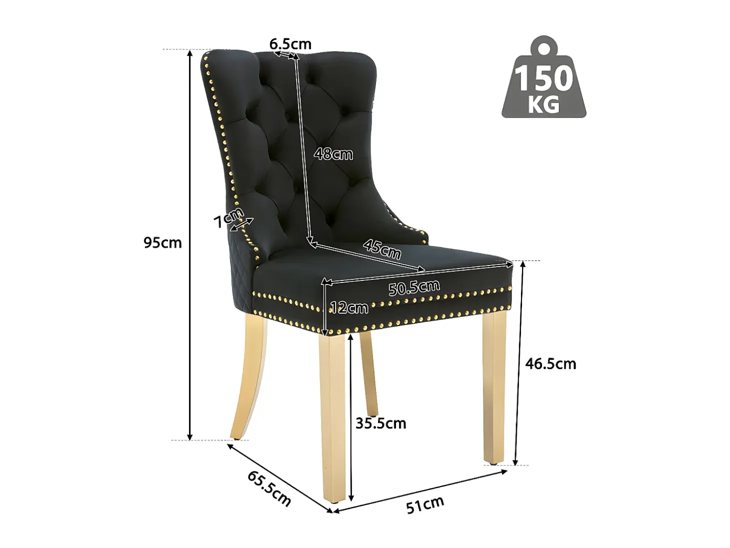 Juego de 4 sillas de terciopelo con patas de metal - Negro