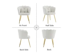 Juego de 2 sillas de terciopelo - con respaldo en forma de pétalo - patas de metal dorado - Beige