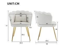 Juego de 4 sillas de terciopelo - con respaldo en forma de pétalo - patas de metal dorado - Beige