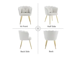 Juego de 4 sillas de terciopelo - con respaldo en forma de pétalo - patas de metal dorado - Beige