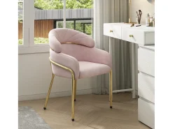 Juego de 4 sillas de tocador de terciopelo - 56,9 x 54,5 x 79 cm - para salón y dormitorio - 4 patas de metal - rosa