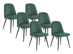 Juego de 6 sillas ELEANA - Terciopelo y metal negro - Verde