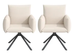Juego de 2 sillas giratorias de lino beige con reposabrazos y patas de metal - para comedor y oficina