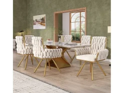 Juego de 4 sillas giratorias de terciopelo - 87 x 50 x 55 cm - Sillón con cuatro patas de metal - Beige