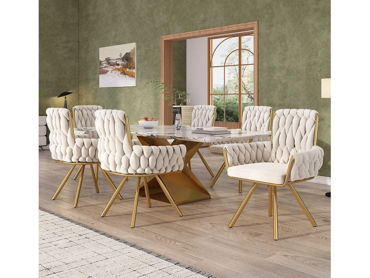 Juego de 4 sillas giratorias de terciopelo - 87 x 50 x 55 cm - Sillón con cuatro patas de metal - Beige