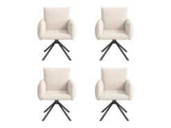 Juego de 4 sillas giratorias de lino beige con reposabrazos y patas de metal - para comedor y oficina