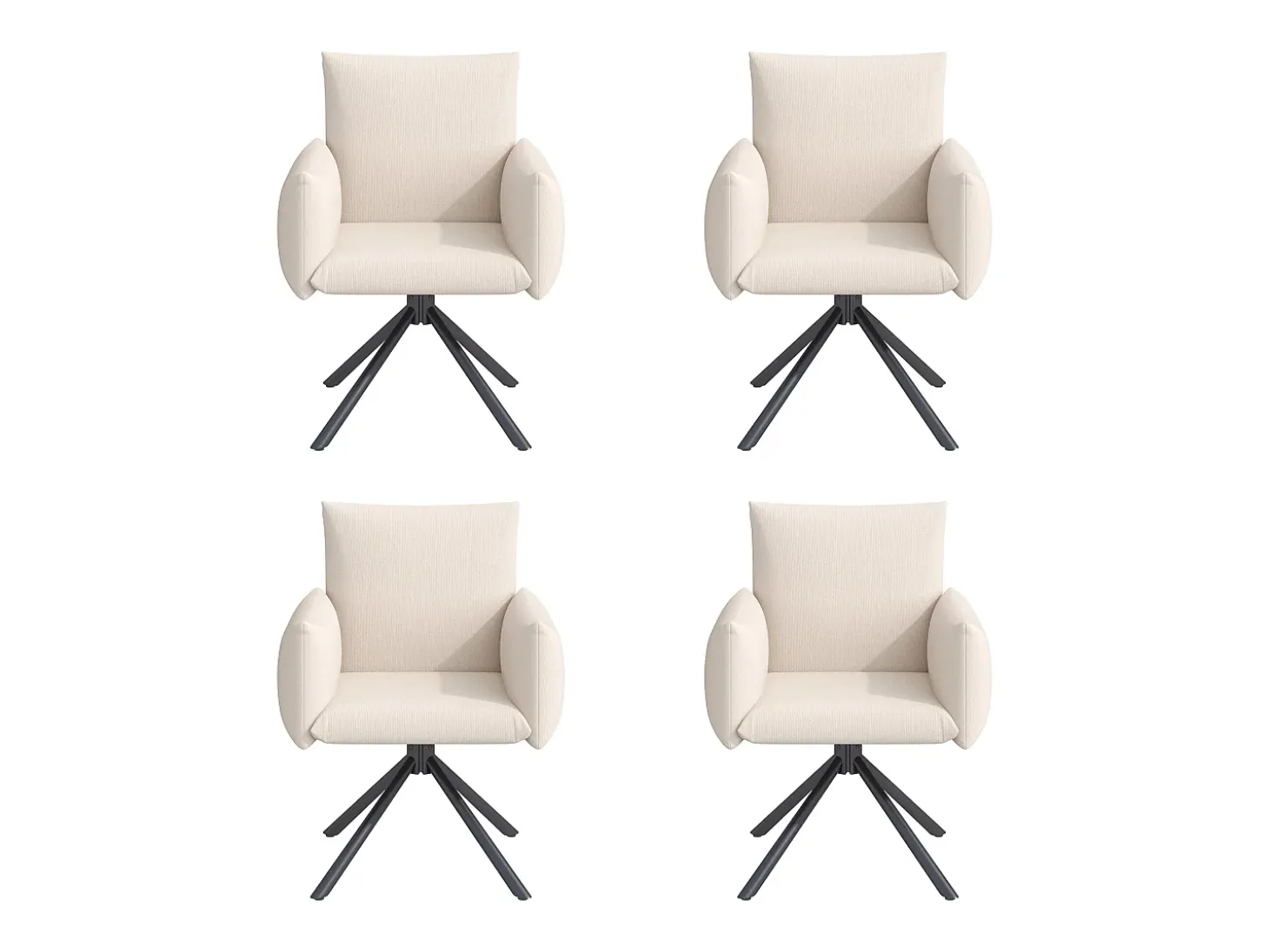 Juego de 4 sillas giratorias de lino beige con reposabrazos y patas de metal - para comedor y oficina