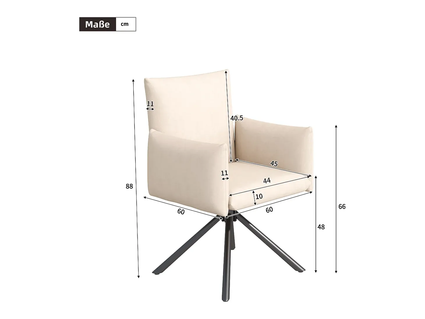 Juego de 4 sillas giratorias de lino beige con reposabrazos y patas de metal - para comedor y oficina