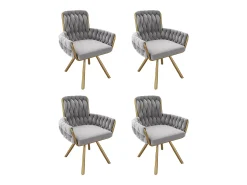 Juego de 4 sillas giratorias de terciopelo - 87 x 50 x 55 cm - Sillón con cuatro patas de metal - Gris