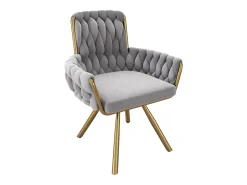 Juego de 4 sillas giratorias de terciopelo - 87 x 50 x 55 cm - Sillón con cuatro patas de metal - Gris