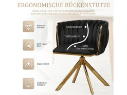 Juego de 2 sillas giratorias negras - Silla con forma de concha con patas de metal dorado - Estilo contemporáneo