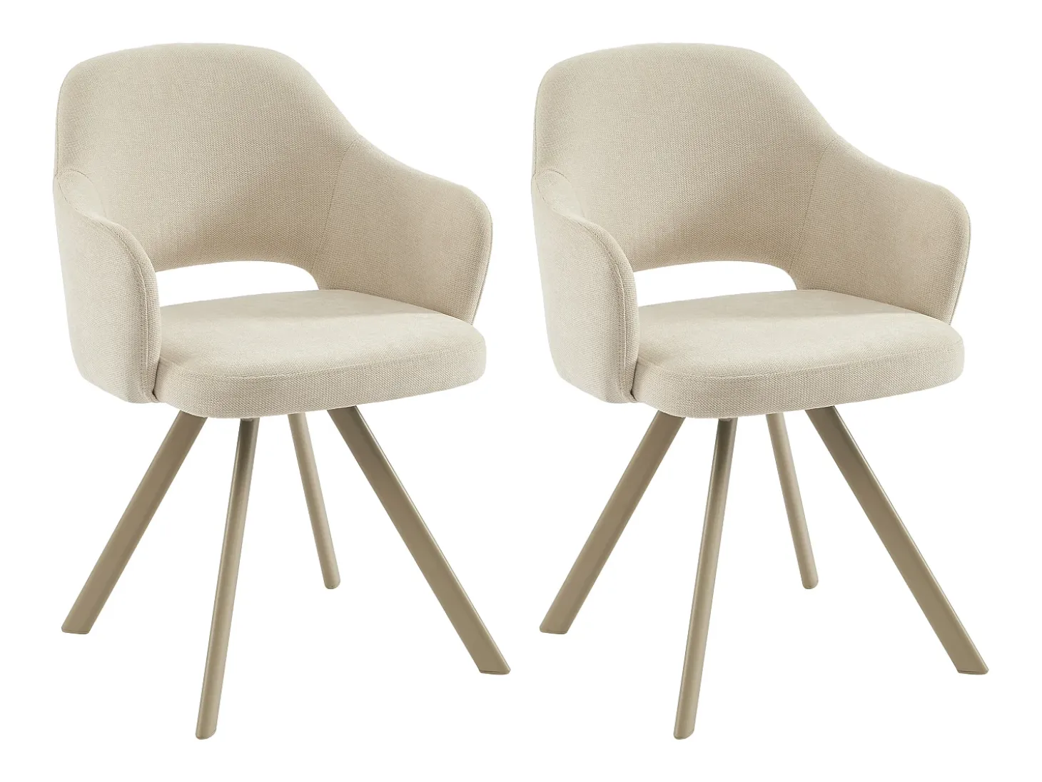 Juego de 2 sillas giratorias de tela tweed y metal beige - Crema - RASEMA