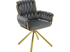 Juego de 2 sillas giratorias de terciopelo con reposabrazos - patas de metal dorado - Gris
