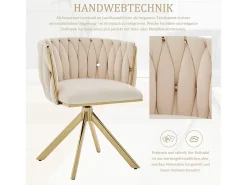 Juego de 2 sillas giratorias beige - silla con respaldo en forma de concha y patas de metal dorado - estilo contemporáneo