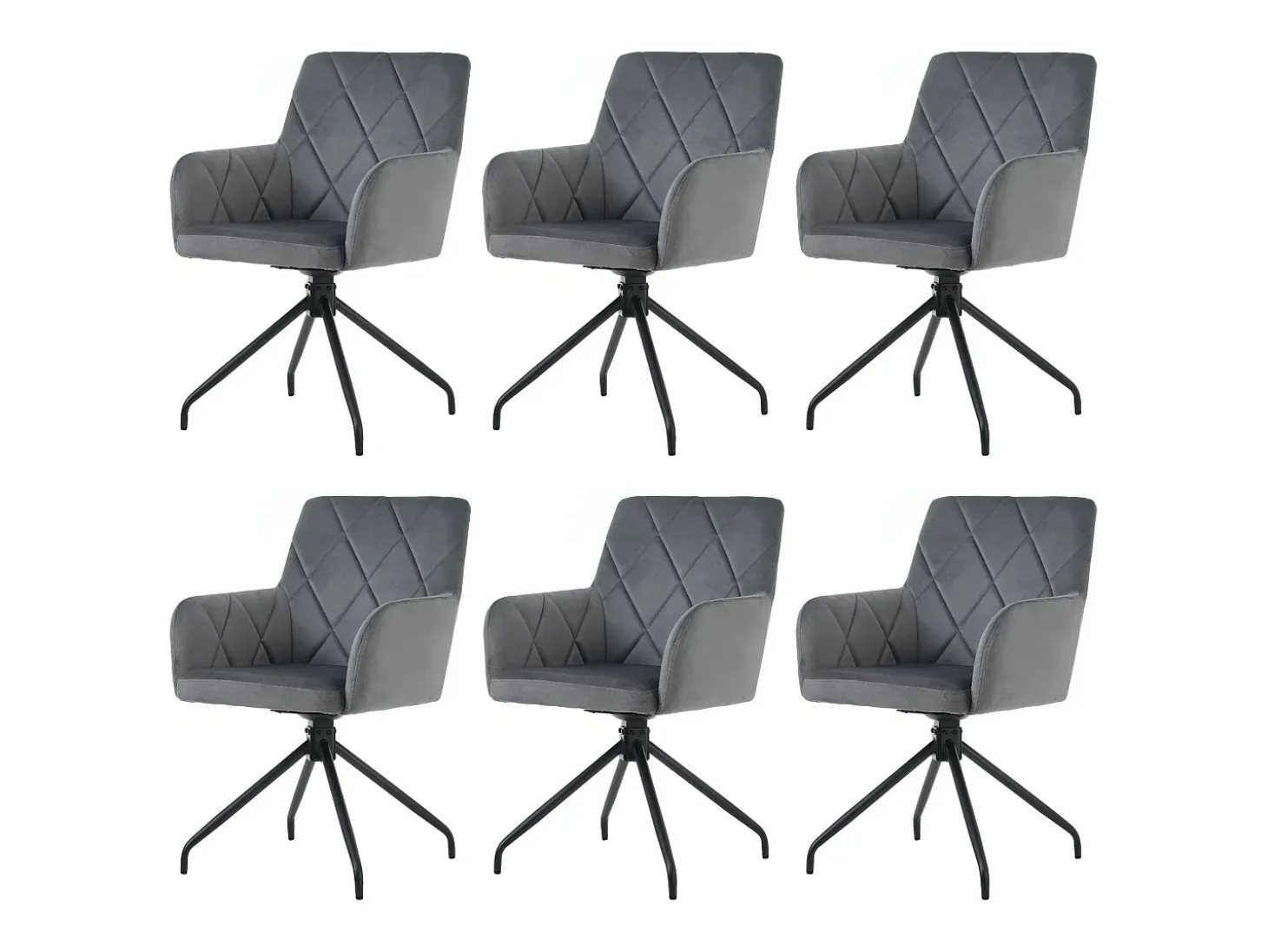 Juego de 6 sillas giratorias de terciopelo 360° - 85 x 60 x 46 cm - Sillón tapizado con 4 patas de metal - Negro