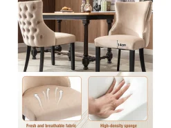 Juego de 4 sillas góndola de terciopelo - patas de madera maciza - Beige