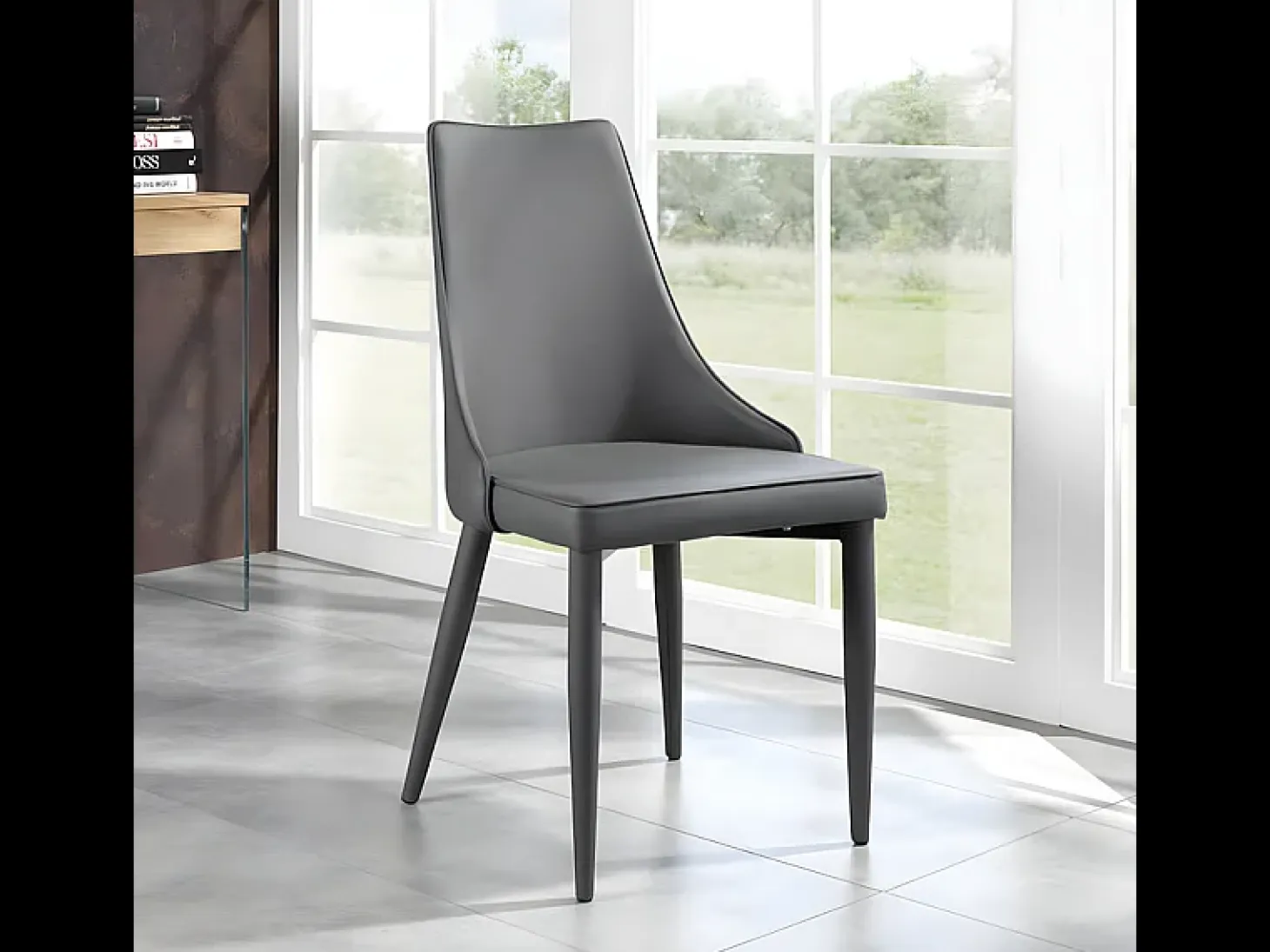 Juego de 4 sillas imbottite en similpelle gris scuro "Dalia" de pranzo moderno cm 46x46 91h