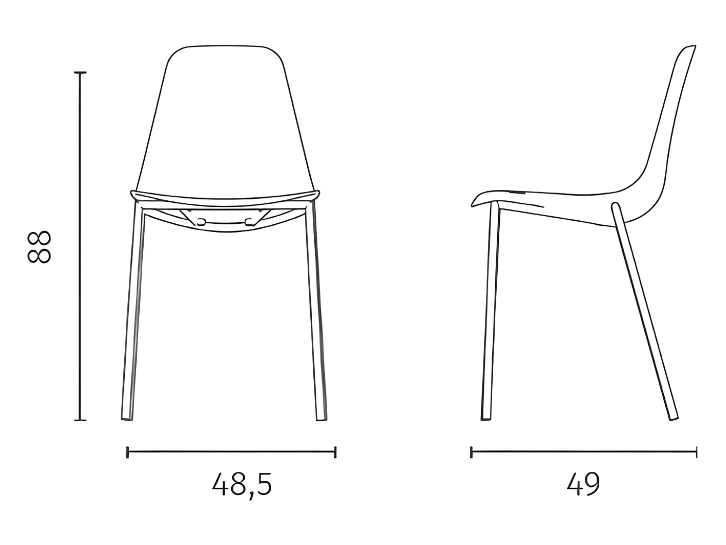 Juego de 2 sillas modernas de salón "Kate" de polipropileno amarillo con estructura de metal pintado.