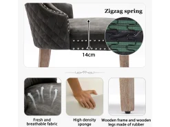 Juego de 6 Sillas para Comedor, Cocina y Sala Silla Tapizada Patas de Madera Maciza - Gris 53,5x64x95cm