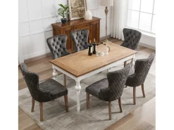 Juego de 6 Sillas para Comedor, Cocina y Sala Silla Tapizada Patas de Madera Maciza - Gris 53,5x64x95cm