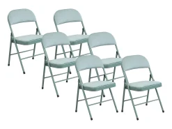 Juego de 6 sillas plegables de terciopelo y metal - Verde almendra - ORTENSIA