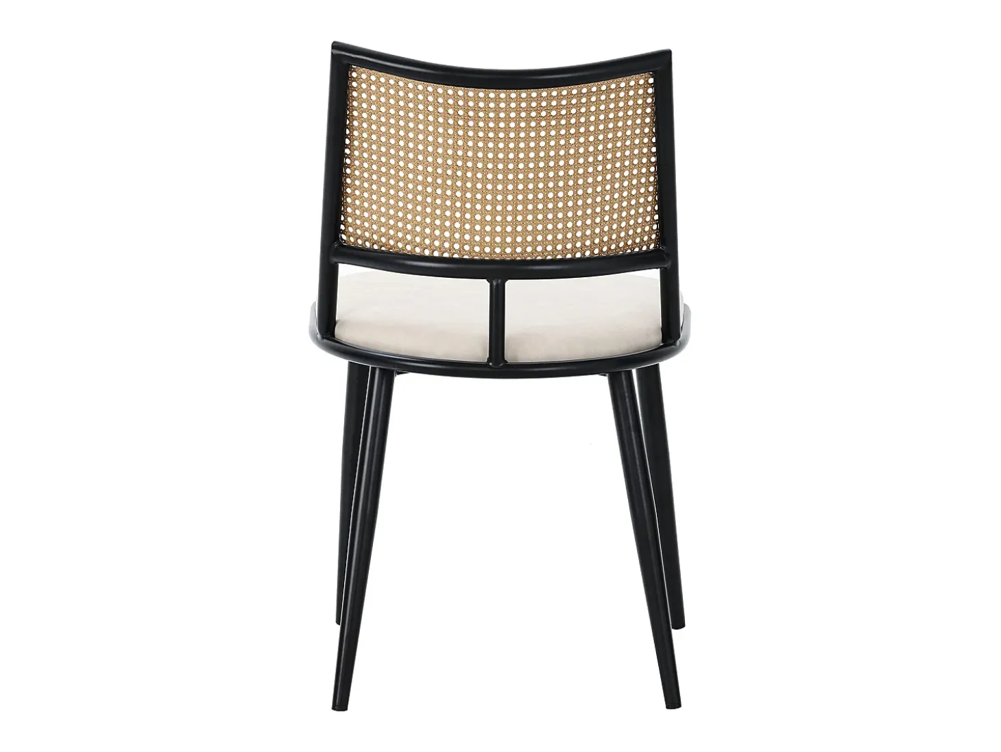 Juego de 4 sillones de ratán con asiento acolchado de PU, color negro