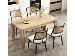 Juego de 6 sillones de ratán con asiento acolchado de PU, color negro