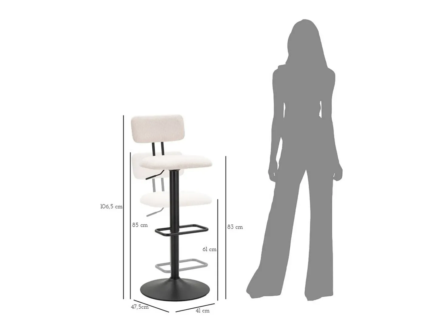 Juego de 2 Taburetes Altos VKH446, Blanco, 41x47,5x85 cm, Kendra Home