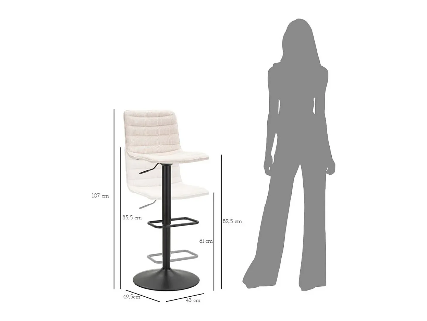 Juego de 2 Taburetes Altos VKH444, Blanco, 43x49,5x85,5 cm, Kendra Home