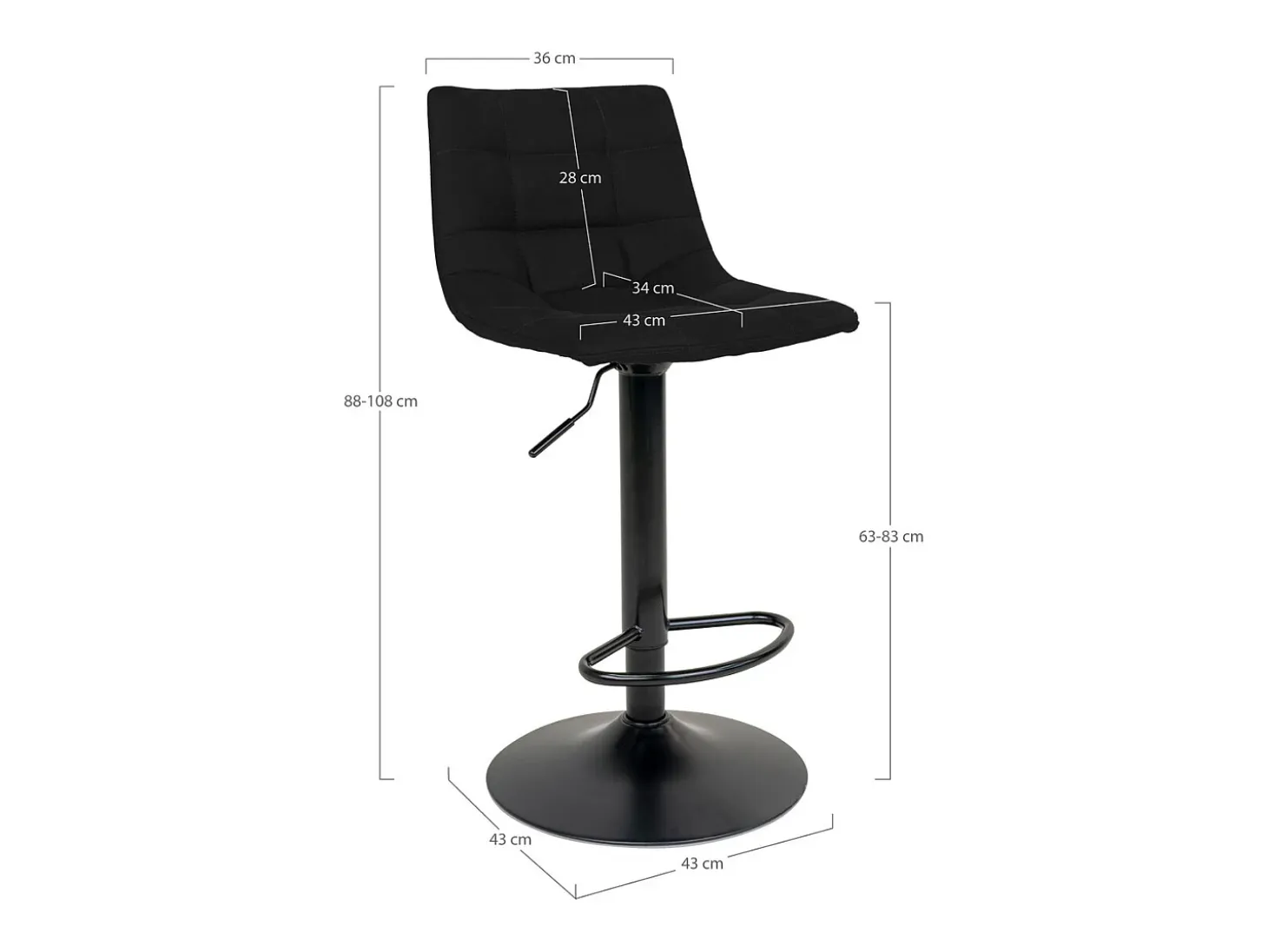 Juego de 2 Taburetes Altos Middelfart, Negro, 43x43x108 cm, Kendra Home