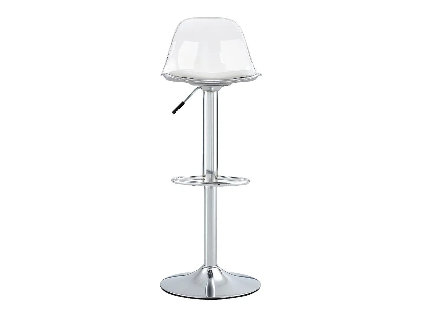 Juego de 2 taburetes de bar con respaldo transparente - Altura ajustable - Patas de metal plateado
