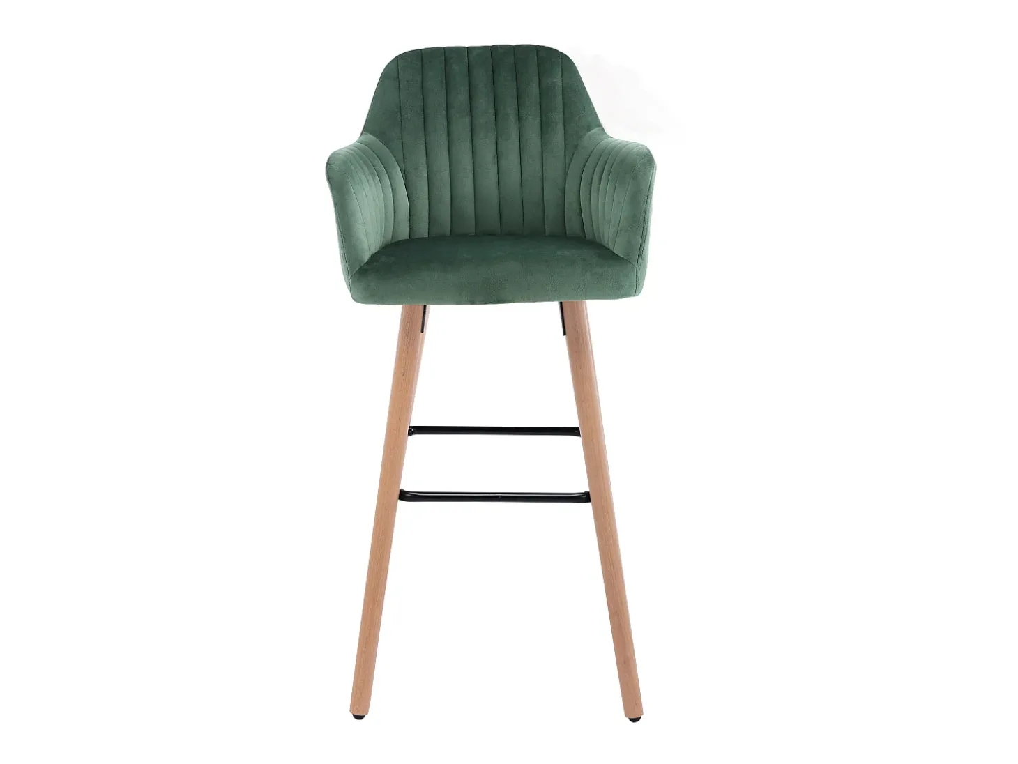 Juego de 2 taburetes de bar de terciopelo y metal efecto madera de haya - Verde oscuro - ELEANA
