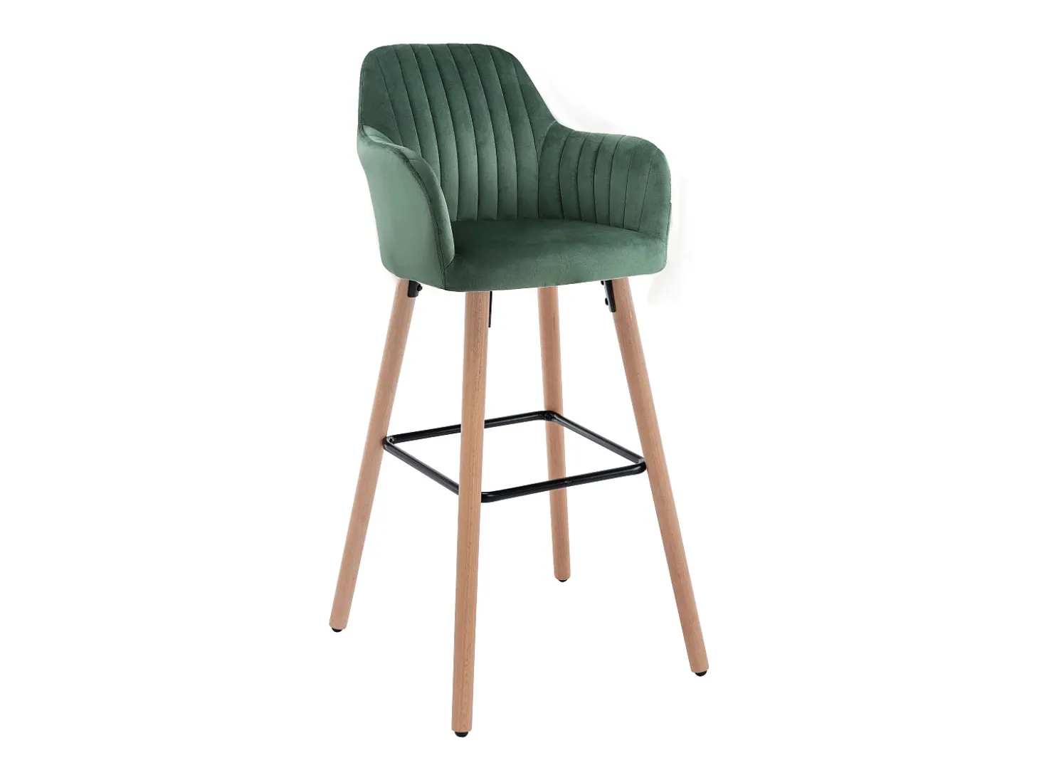 Juego de 2 taburetes de bar de terciopelo y metal efecto madera de haya - Verde oscuro - ELEANA