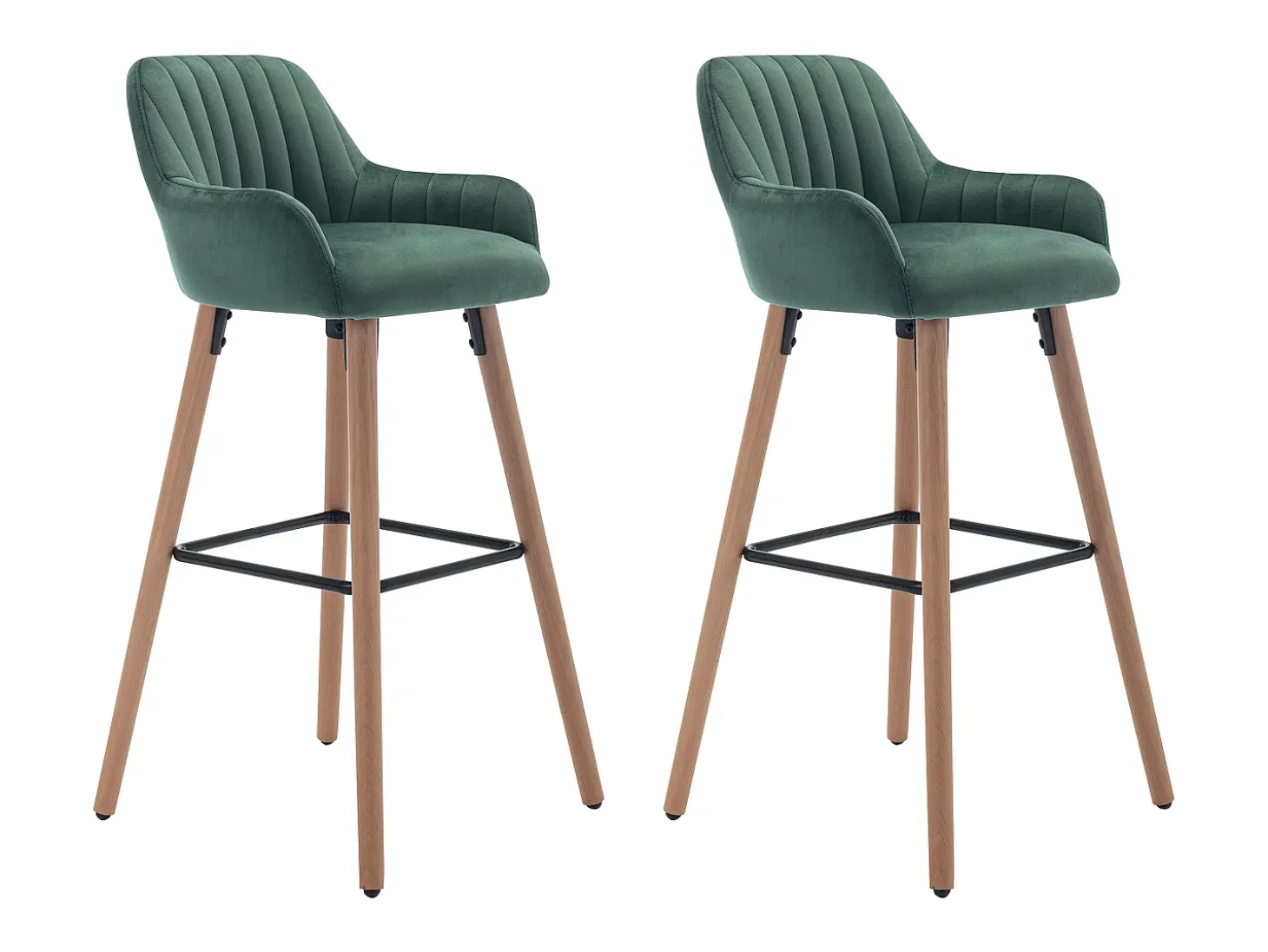 Juego de 2 taburetes de bar de terciopelo y metal efecto madera de haya - Verde oscuro - ELEANA
