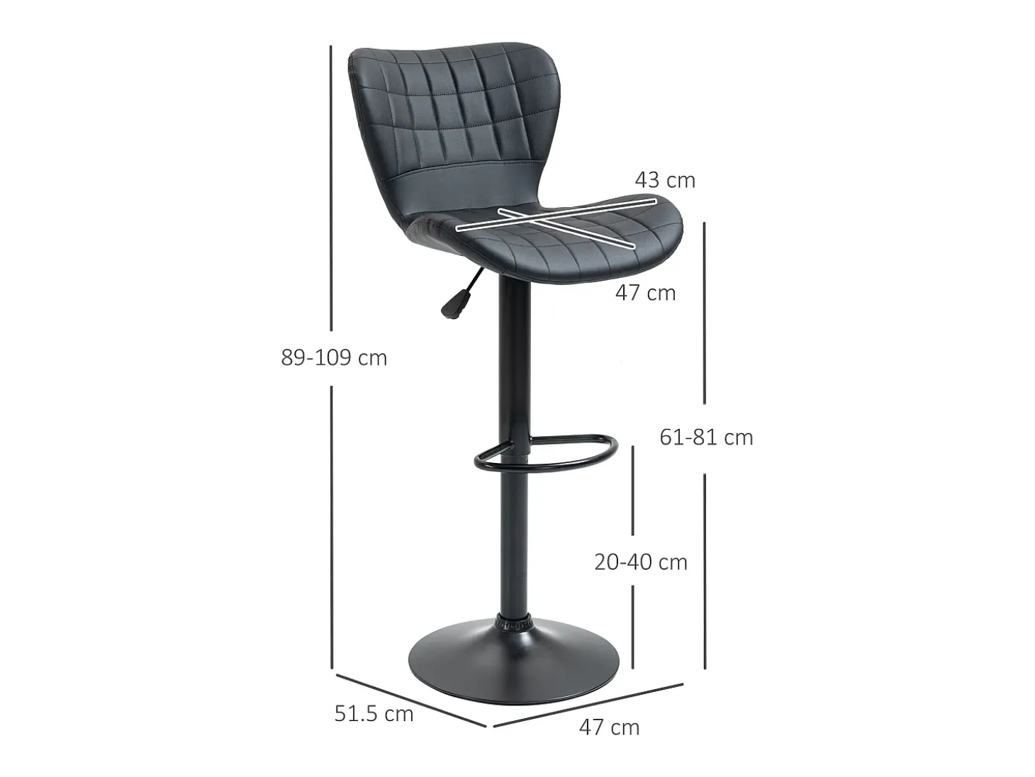 Juego de 2 taburetes de bar, diseño retro, altura regulable, giratorio 360°, cuero negro
