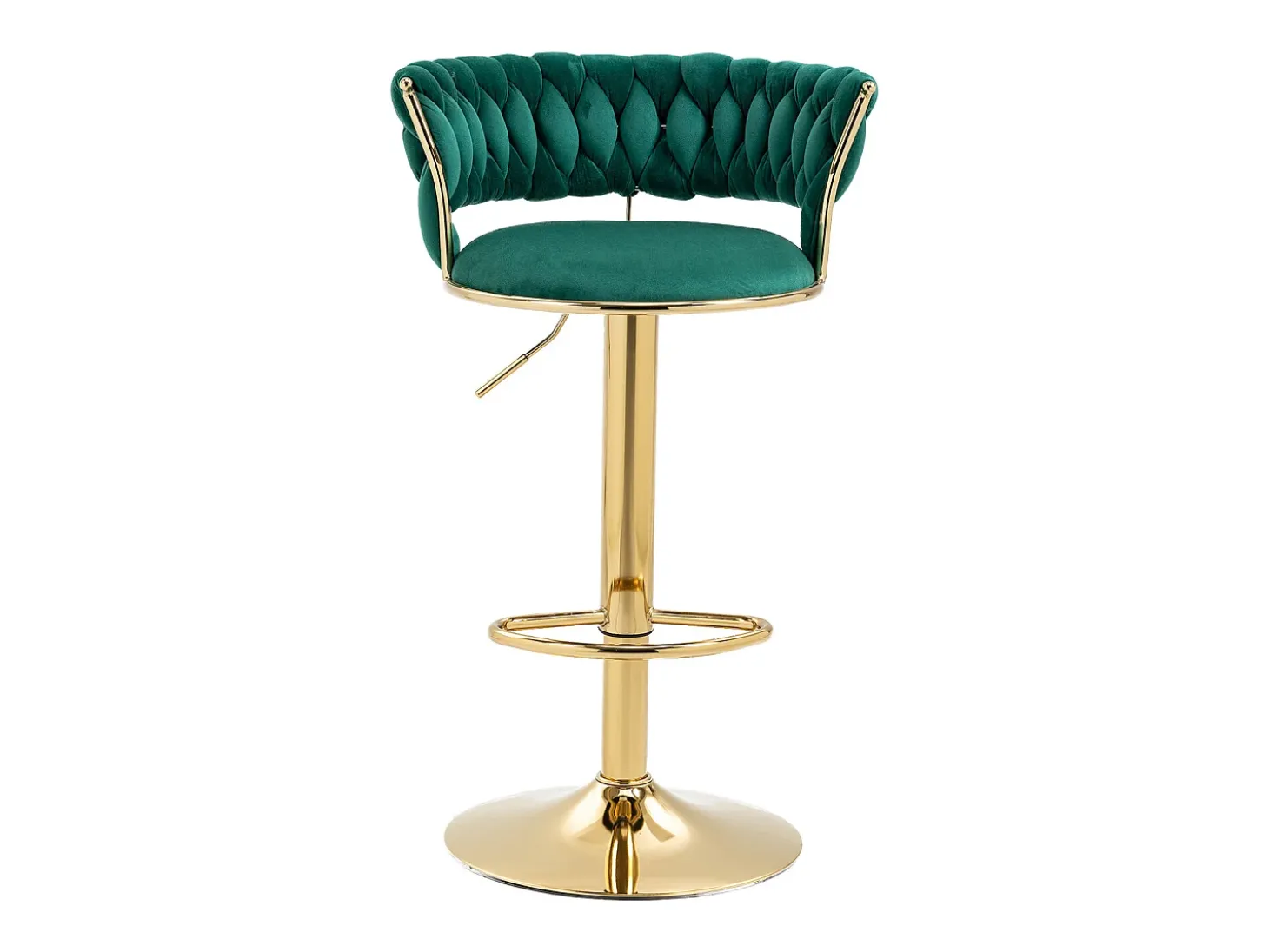 Juego de 2 taburetes de bar giratorios en terciopelo - Altura regulable - Verde esmeralda y dorado