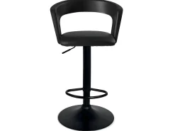 Juego de 2 taburetes de bar negro con respaldo y reposabrazos, cojín de cuero sintético, giratorio, altura ajustable AYO (negro completo)