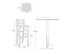 Juego de 2 taburetes de bar de madera con asiento de paja de nogal oscuro, h 67 cm