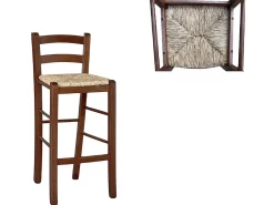 Juego de 2 taburetes de bar de madera con asiento de paja de nogal oscuro, h 67 cm