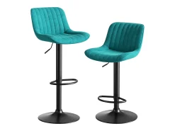 Juego de 2 taburetes de bar giratorios - altura ajustable y giro de 360° - terciopelo azul