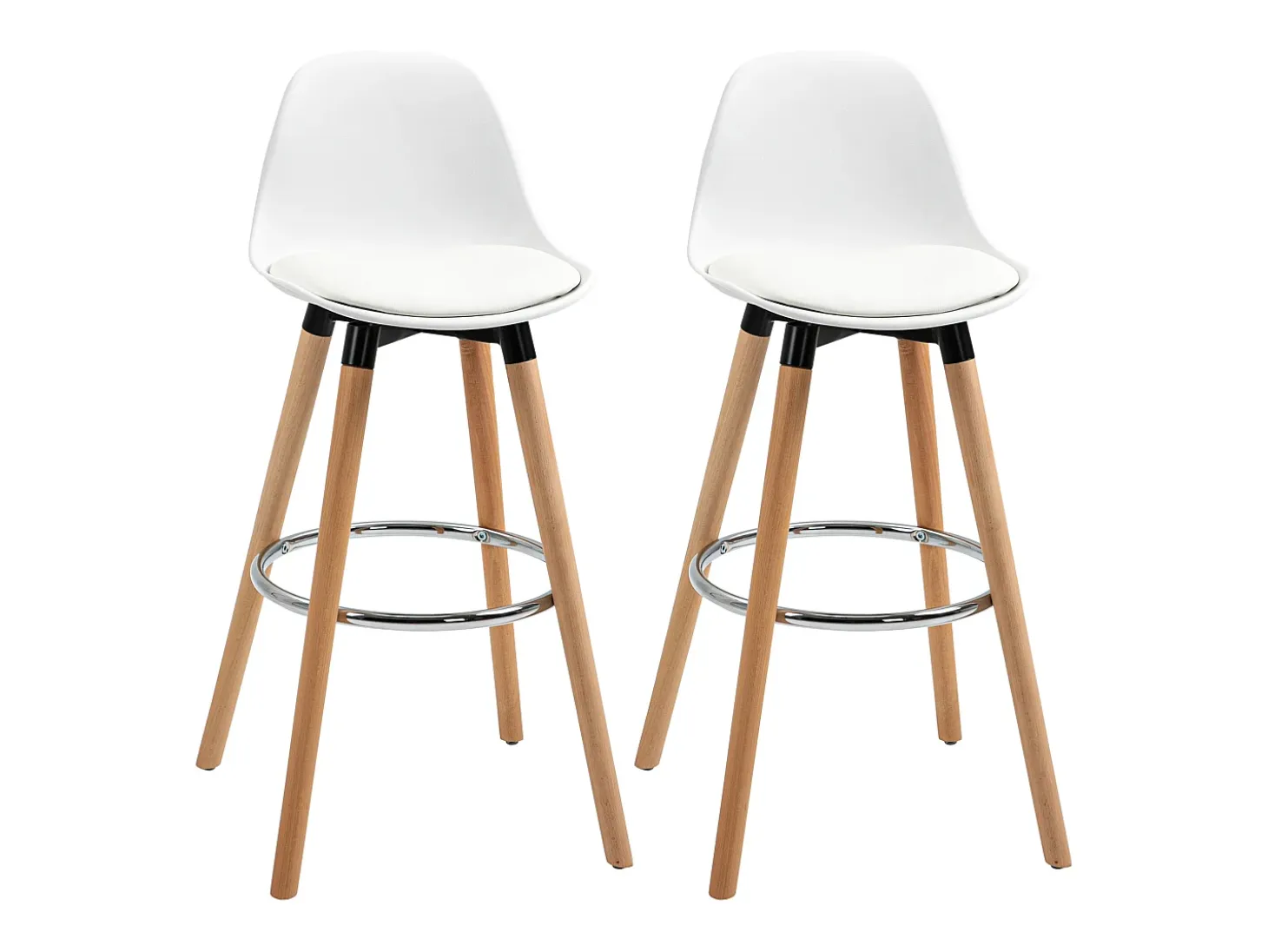 Juego de 2 taburetes de bar, taburetes de cocina con reposapiés, piel sintética, color blanco