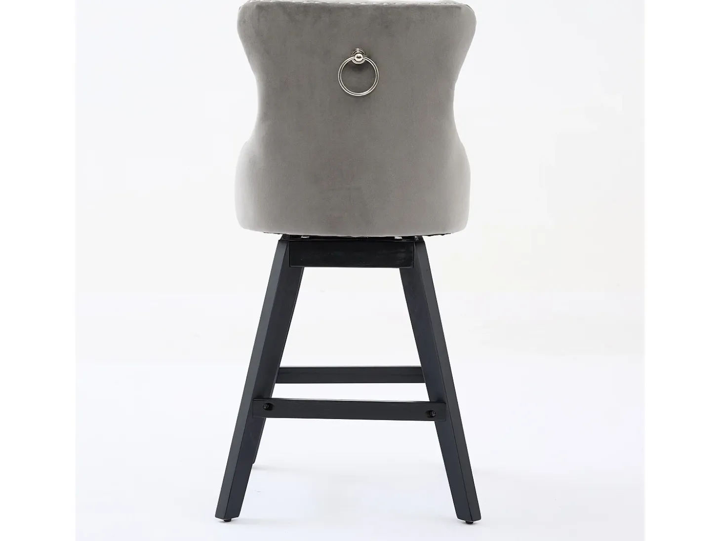 Juego de 2 taburetes de bar giratorios en terciopelo - Patas de madera - Gris
