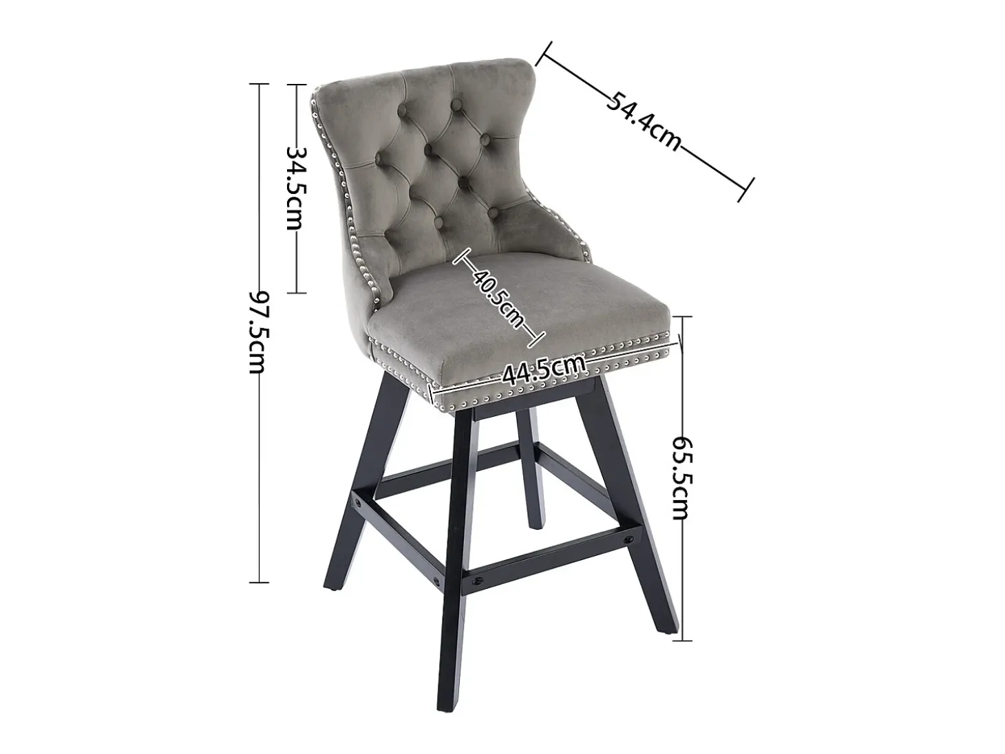 Juego de 2 taburetes de bar giratorios en terciopelo - Patas de madera - Gris