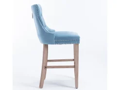 Juego de 2 taburetes de bar - Taburetes de bar con respaldo acolchado y capitoné - Terciopelo azul claro
