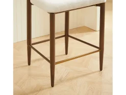 Juego de 2 taburetes de bar, 94 cm de alto - Estructura de metal marrón y dorado - Tela beige