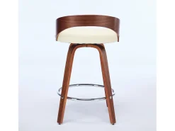 Juego de 2 taburetes de bar giratorios en PU con respaldo bajo - Beige y madera oscura