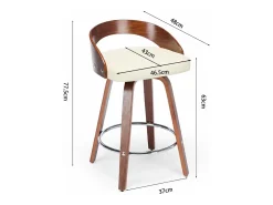 Juego de 2 taburetes de bar giratorios en PU con respaldo bajo - Beige y madera oscura